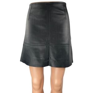 H&M Black Faux Leather Vegan High Waisted Biker Moto A Line Mini Skirt Size 8